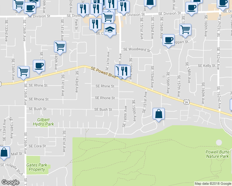 map of restaurants, bars, coffee shops, grocery stores, and more near 3535 Southeast 148th Avenue in Portland