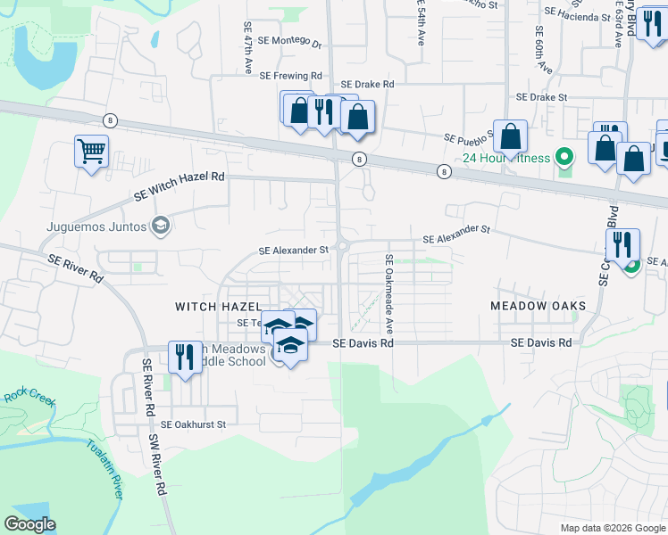 map of restaurants, bars, coffee shops, grocery stores, and more near 3181 Southeast Brookwood Avenue in Hillsboro