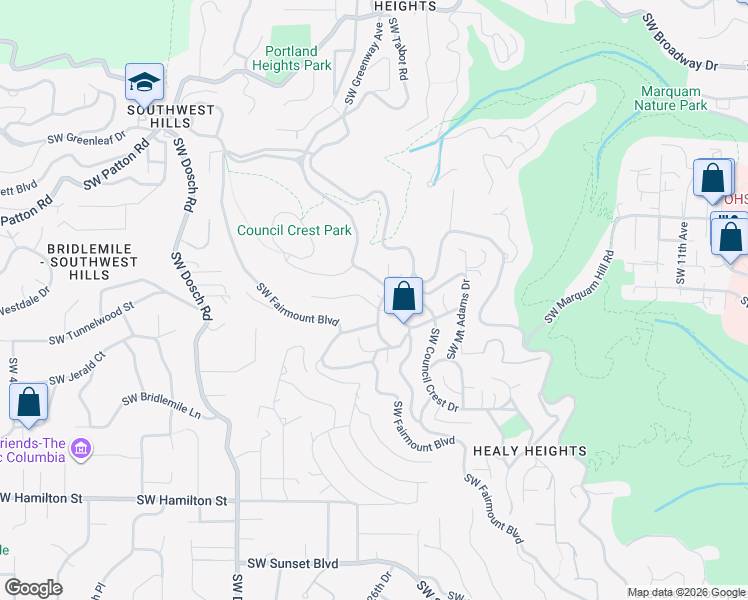 map of restaurants, bars, coffee shops, grocery stores, and more near 3635 Southwest Beaverton Avenue in Portland