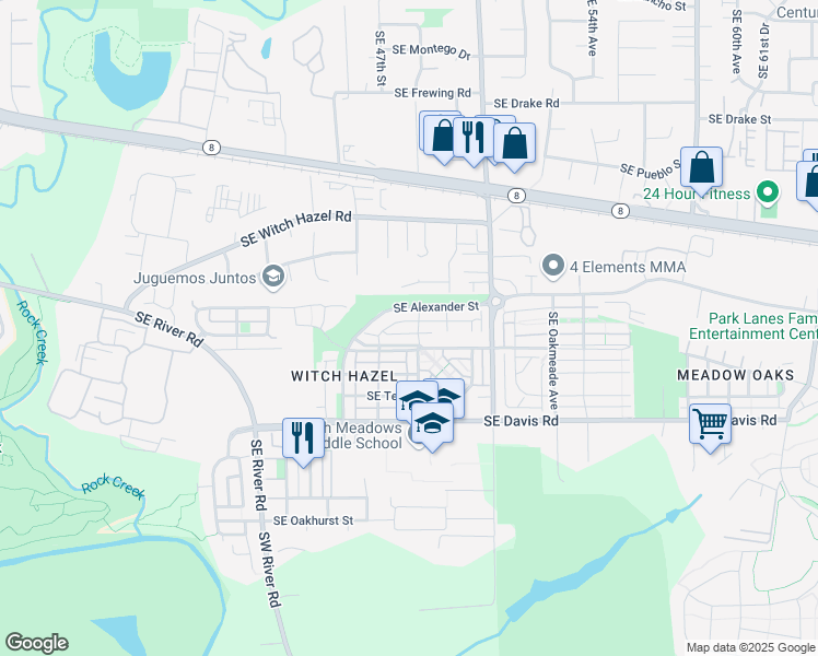 map of restaurants, bars, coffee shops, grocery stores, and more near 4690 Southeast Sandalwood Street in Hillsboro