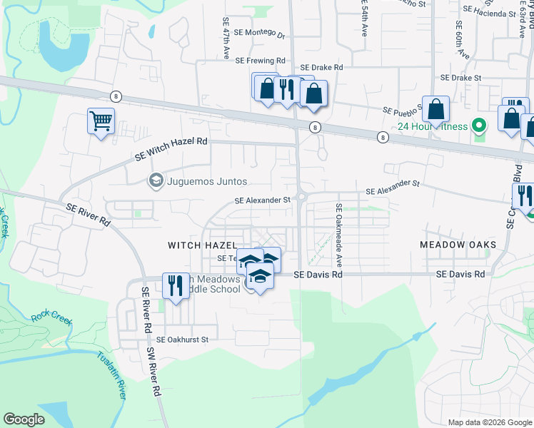 map of restaurants, bars, coffee shops, grocery stores, and more near 4788 Southeast Sandalwood Street in Hillsboro