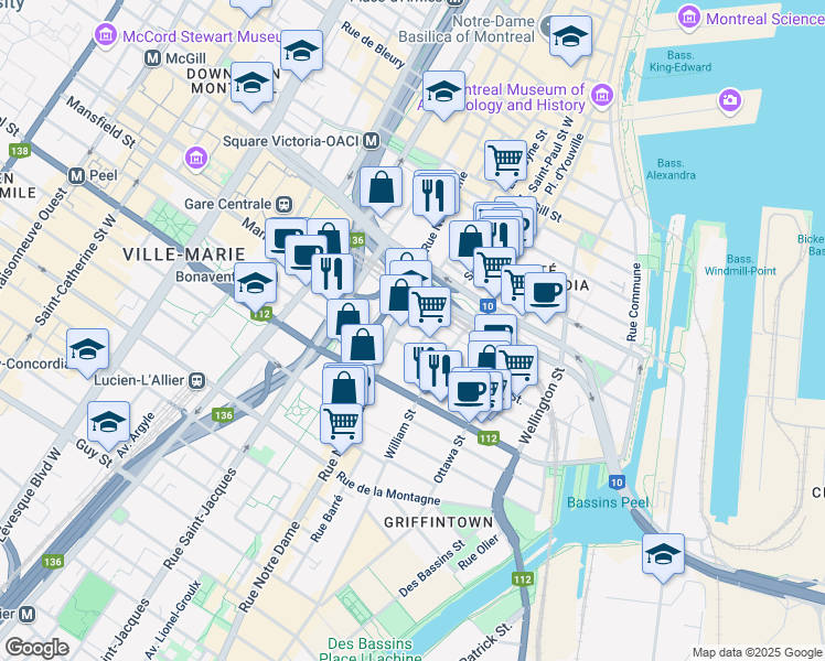 map of restaurants, bars, coffee shops, grocery stores, and more near 950 Rue Saint Maurice in Montréal