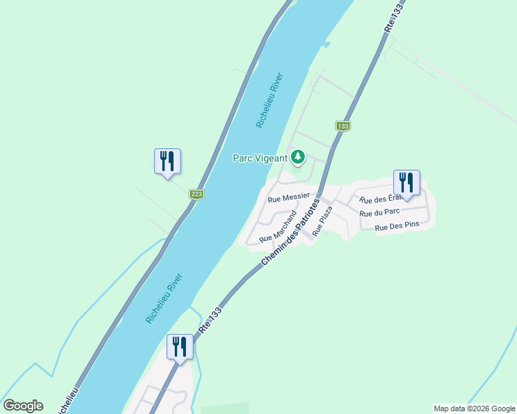 map of restaurants, bars, coffee shops, grocery stores, and more near 531 Rue Bellerive in Montérégie