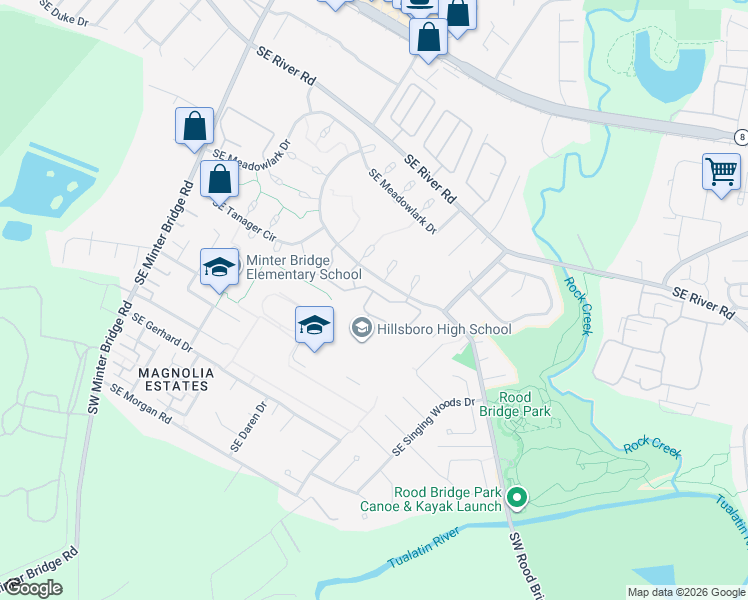 map of restaurants, bars, coffee shops, grocery stores, and more near 3085 Southeast Robin Circle in Hillsboro