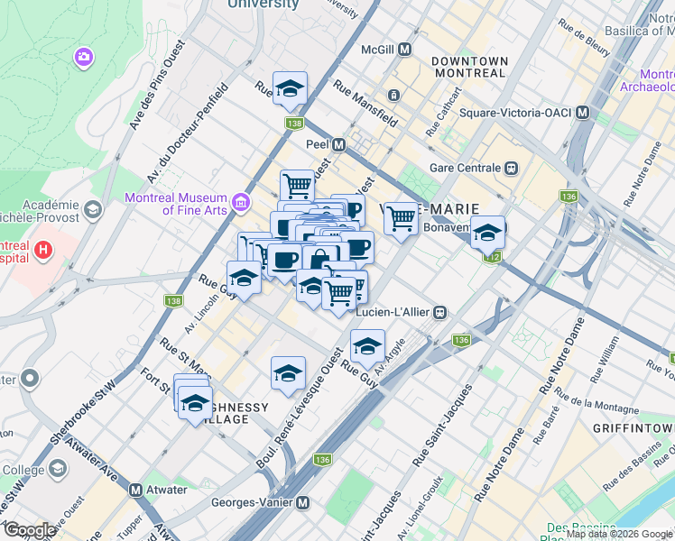 map of restaurants, bars, coffee shops, grocery stores, and more near 1220 Rue Bélanger in Montréal