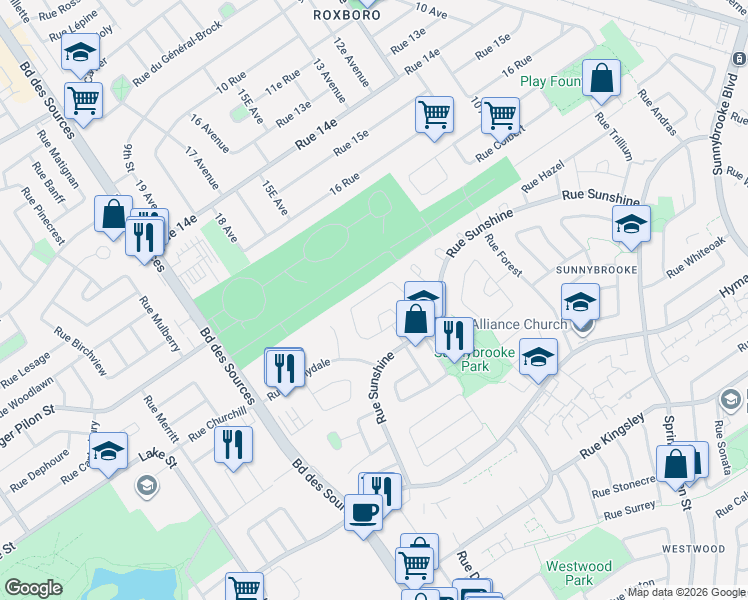 map of restaurants, bars, coffee shops, grocery stores, and more near 47 Cercle Maple in Dollard-des-Ormeaux