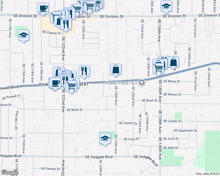 map of restaurants, bars, coffee shops, grocery stores, and more near 3533 Southeast 130th Avenue in Portland