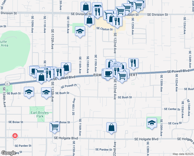 map of restaurants, bars, coffee shops, grocery stores, and more near in Portland