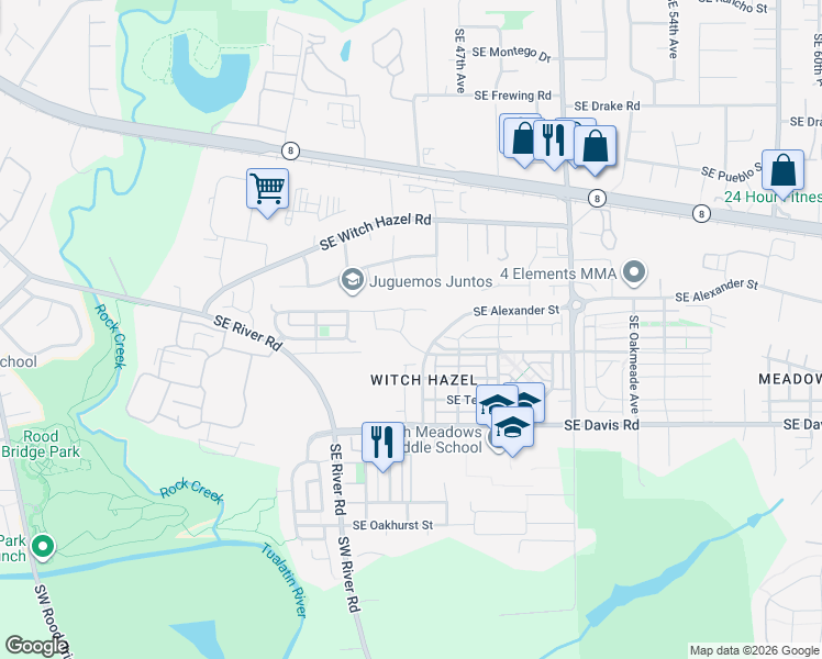 map of restaurants, bars, coffee shops, grocery stores, and more near 3084 Southeast Kingswood Avenue in Hillsboro