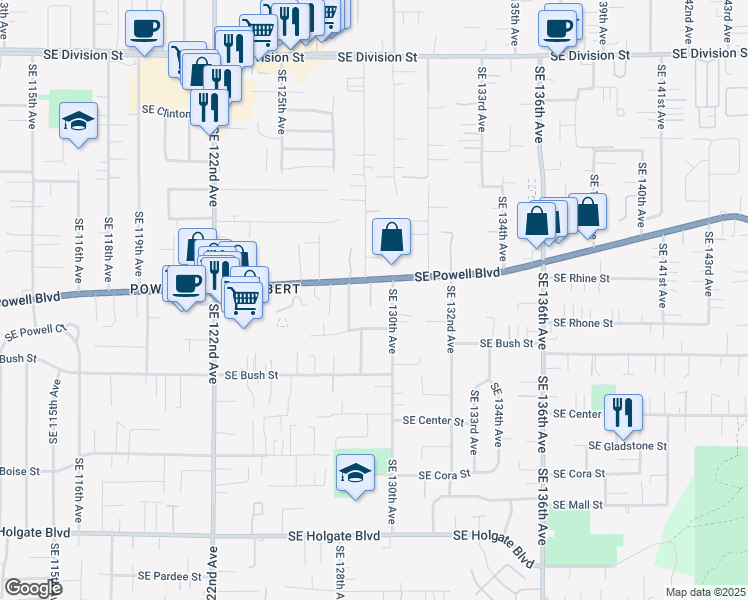 map of restaurants, bars, coffee shops, grocery stores, and more near 3533 Southeast 130th Avenue in Portland