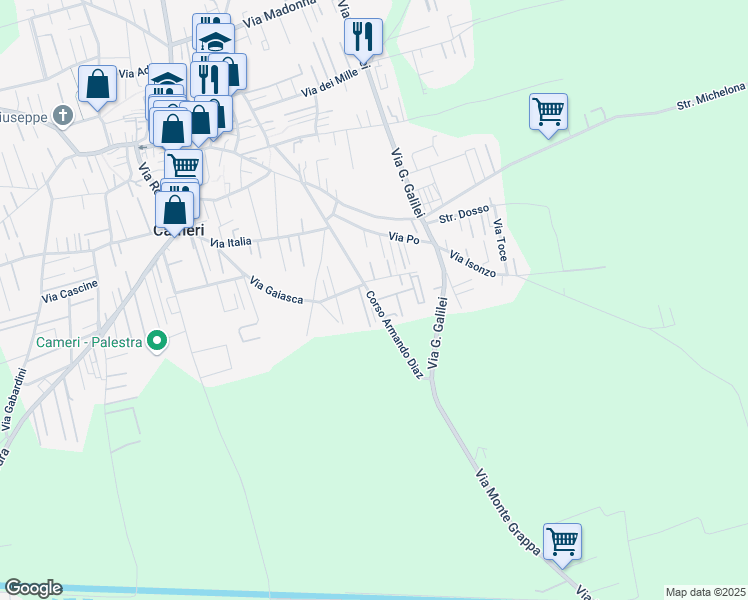 map of restaurants, bars, coffee shops, grocery stores, and more near 60 Corso Armando Diaz in Cameri