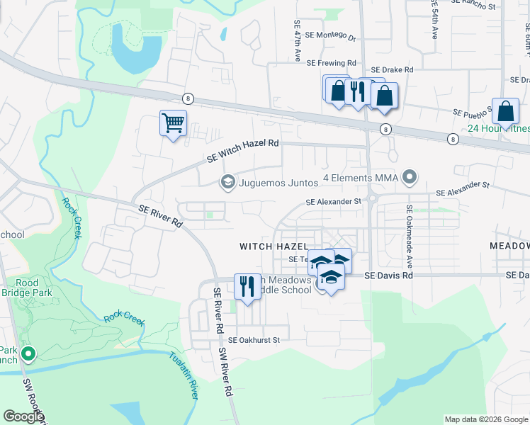 map of restaurants, bars, coffee shops, grocery stores, and more near 3084 Southeast Kingswood Avenue in Hillsboro