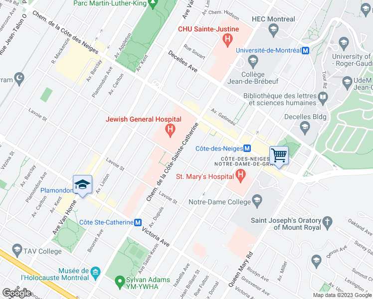 map of restaurants, bars, coffee shops, grocery stores, and more near 3790 Chemin de la Côte-Sainte-Catherine in Montréal