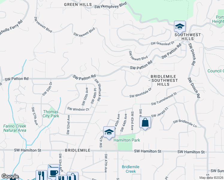 map of restaurants, bars, coffee shops, grocery stores, and more near 3724 Southwest Shattuck Road in Portland
