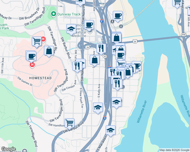 map of restaurants, bars, coffee shops, grocery stores, and more near in Portland