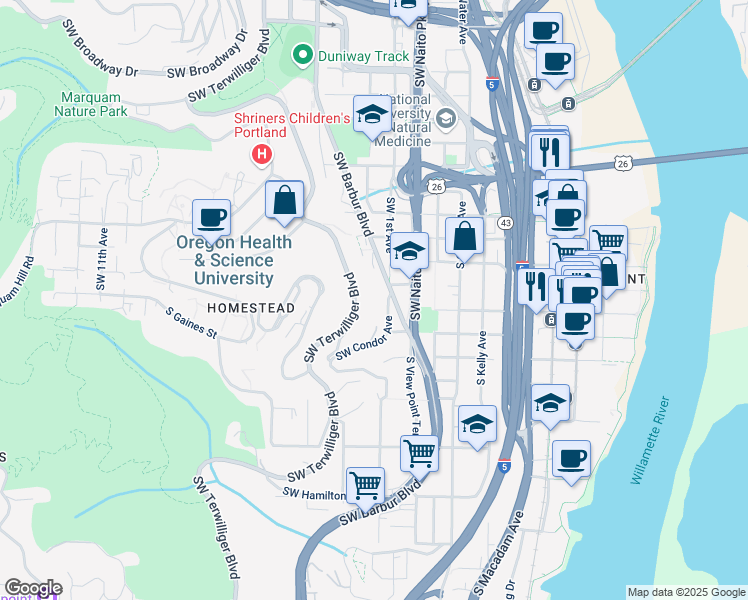 map of restaurants, bars, coffee shops, grocery stores, and more near in Portland