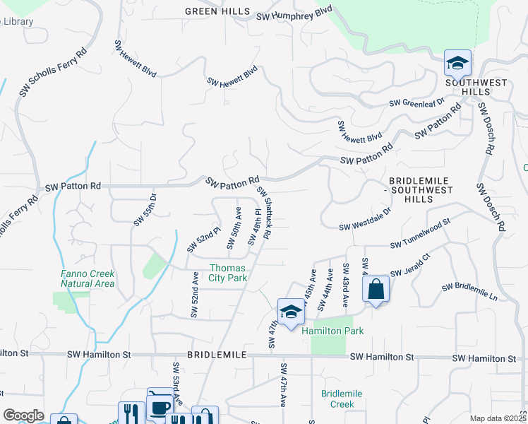 map of restaurants, bars, coffee shops, grocery stores, and more near 3708 Southwest Shattuck Road in Portland