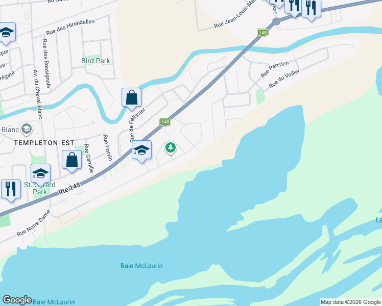 map of restaurants, bars, coffee shops, grocery stores, and more near 464 Rue Jeannine-Grégoire-Ross in Gatineau