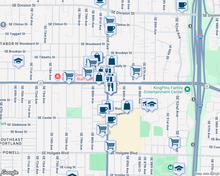 map of restaurants, bars, coffee shops, grocery stores, and more near in Portland