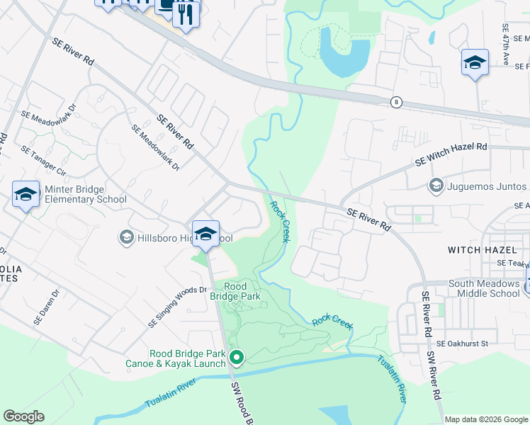 map of restaurants, bars, coffee shops, grocery stores, and more near 3085 Southeast Timberlake Drive in Hillsboro