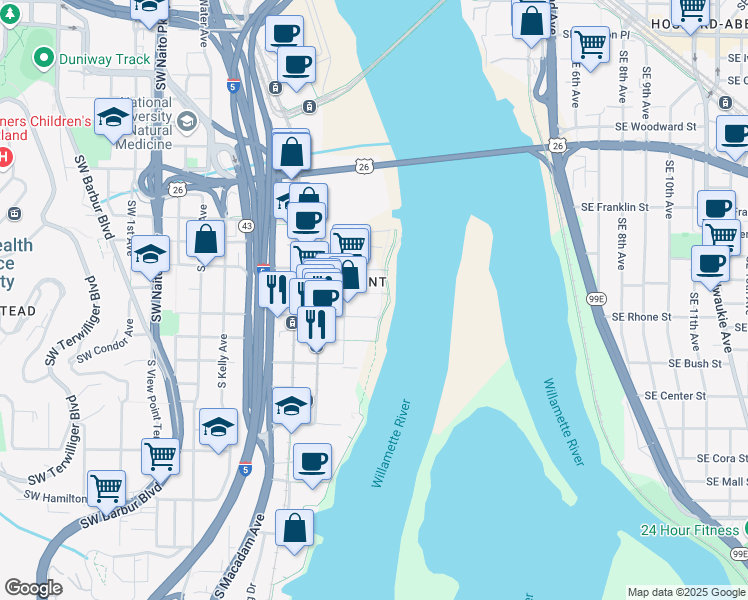 map of restaurants, bars, coffee shops, grocery stores, and more near 841 South Gaines Street in Portland