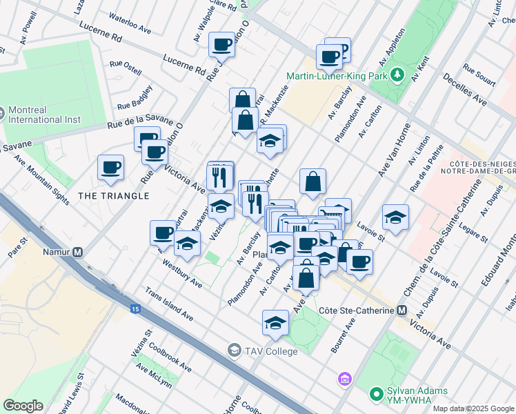 map of restaurants, bars, coffee shops, grocery stores, and more near 4762 Rue Bouchette in Montreal