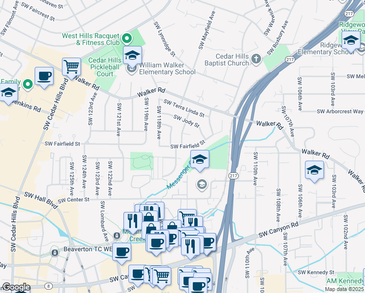 map of restaurants, bars, coffee shops, grocery stores, and more near 11560 Southwest Fairfield Street in Beaverton