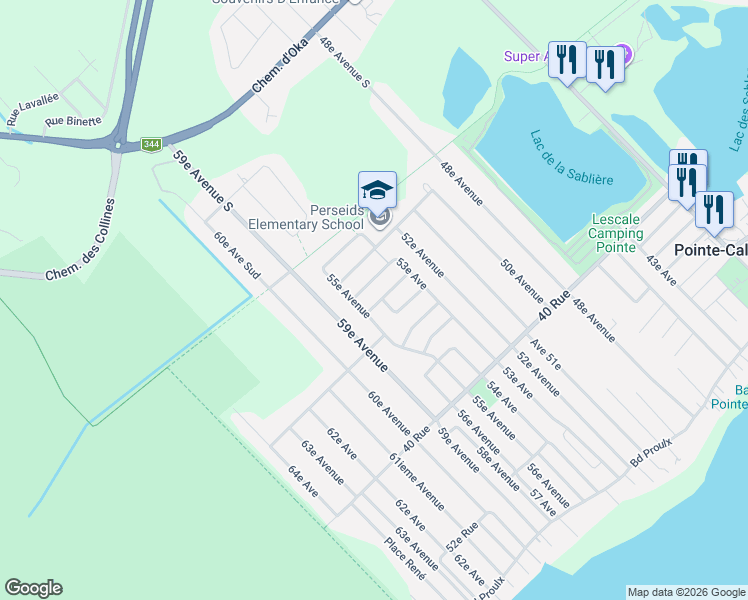 map of restaurants, bars, coffee shops, grocery stores, and more near 1044 Rue Julien in Pointe-Calumet