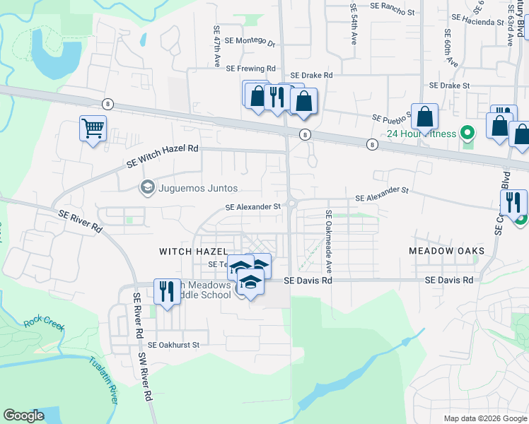 map of restaurants, bars, coffee shops, grocery stores, and more near 4788 Southeast Sandalwood Street in Hillsboro