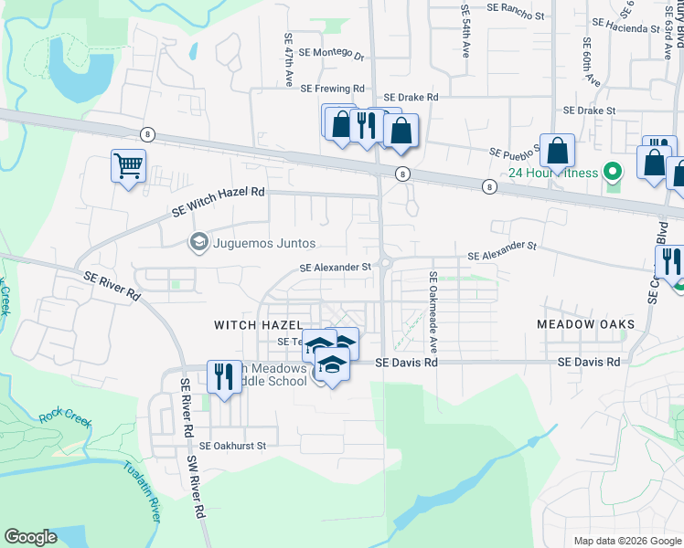 map of restaurants, bars, coffee shops, grocery stores, and more near 4788 Southeast Sandalwood Street in Hillsboro