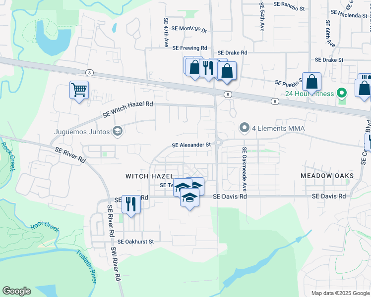 map of restaurants, bars, coffee shops, grocery stores, and more near 4690 Southeast Sandalwood Street in Hillsboro