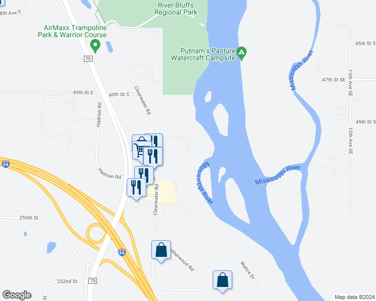 map of restaurants, bars, coffee shops, grocery stores, and more near 4222 Clearwater Road in St. Cloud