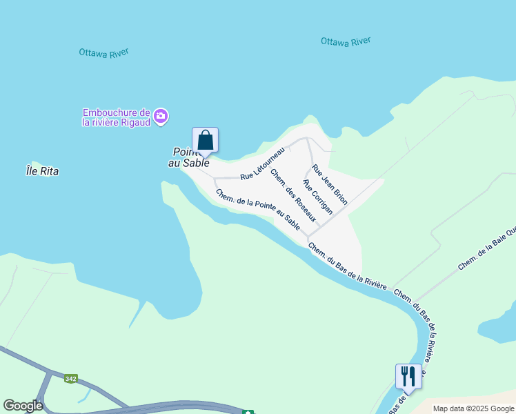 map of restaurants, bars, coffee shops, grocery stores, and more near 41 Chemin de la Pointe au Sable in Rigaud