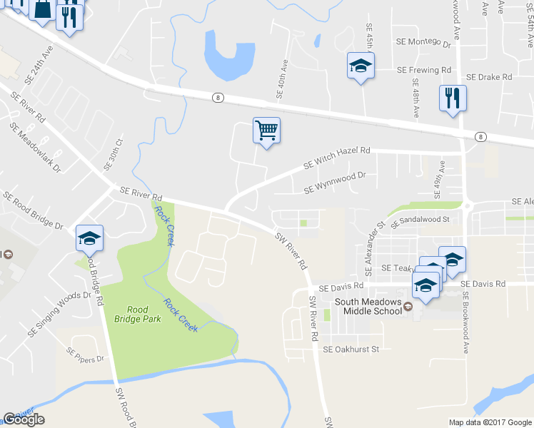 map of restaurants, bars, coffee shops, grocery stores, and more near 2967 Southeast Columbus Avenue in Hillsboro