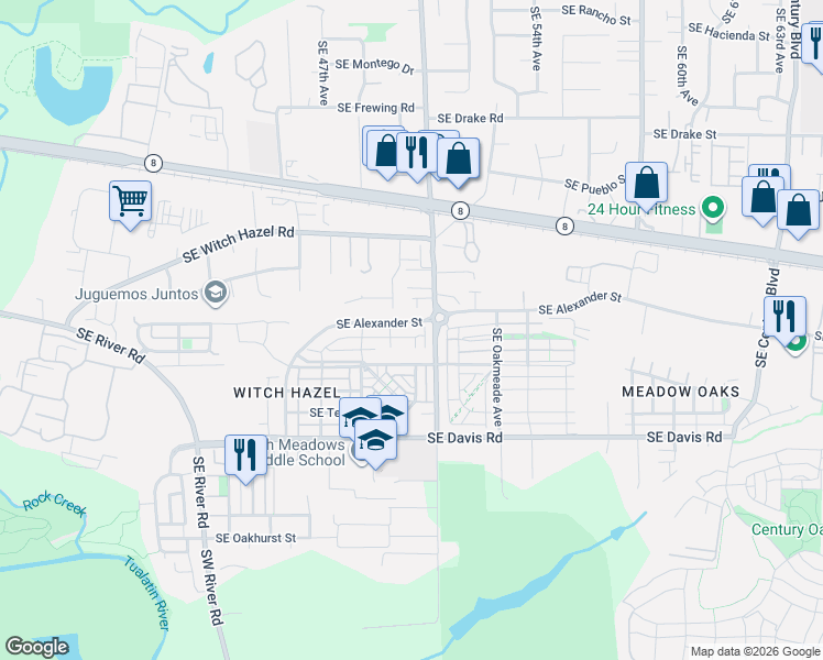 map of restaurants, bars, coffee shops, grocery stores, and more near 4865 Southeast Sandalwood Street in Hillsboro