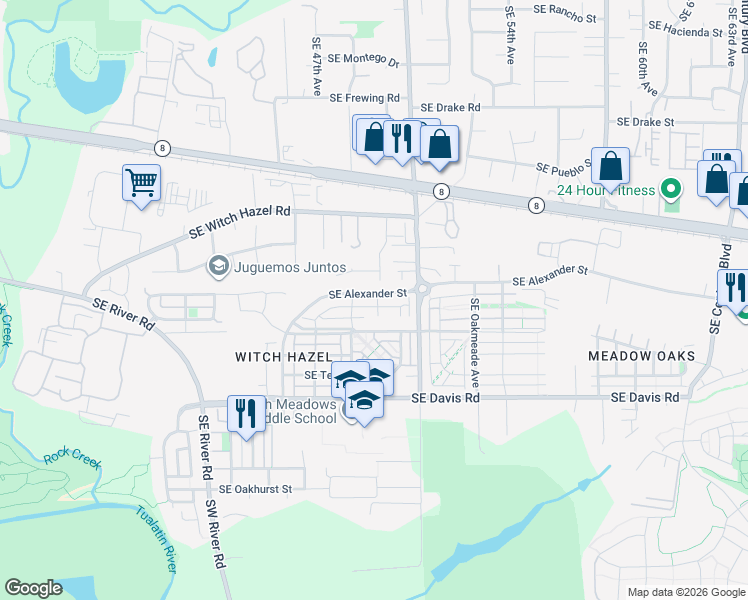 map of restaurants, bars, coffee shops, grocery stores, and more near 4788 Southeast Sandalwood Street in Hillsboro