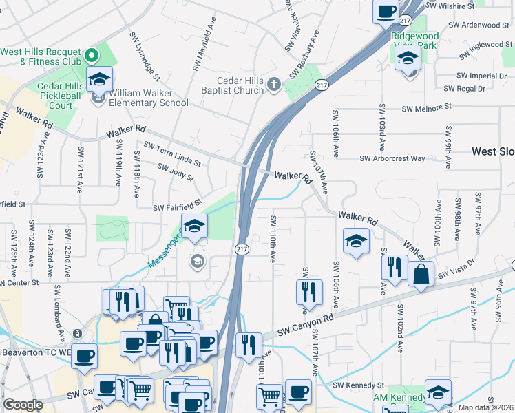 map of restaurants, bars, coffee shops, grocery stores, and more near 3225 Southwest 110th Avenue in Beaverton