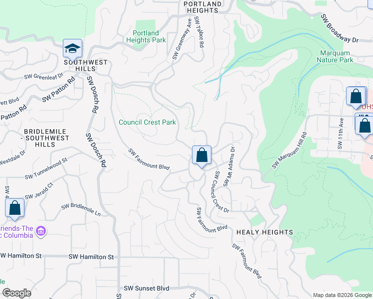 map of restaurants, bars, coffee shops, grocery stores, and more near 3635 Southwest Beaverton Avenue in Portland