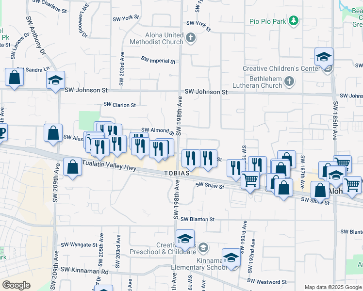 map of restaurants, bars, coffee shops, grocery stores, and more near in Aloha