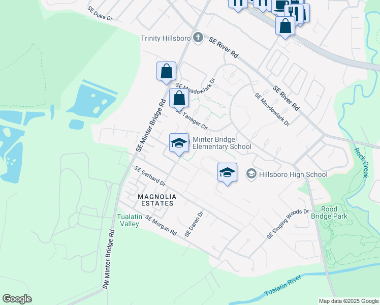 map of restaurants, bars, coffee shops, grocery stores, and more near 1750 Southeast Jacquelin Drive in Hillsboro