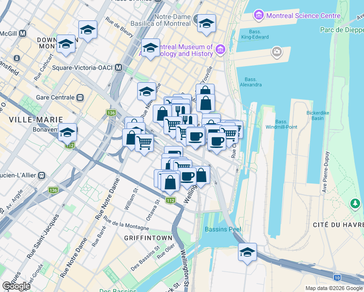 map of restaurants, bars, coffee shops, grocery stores, and more near 277 Boulevard Robert-Bourassa in Montréal