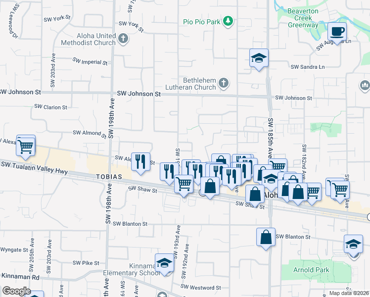 map of restaurants, bars, coffee shops, grocery stores, and more near 3213 Southwest Jaden Drive in Beaverton