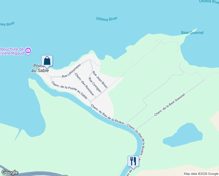 map of restaurants, bars, coffee shops, grocery stores, and more near Chemin du Grand Quai in Montérégie