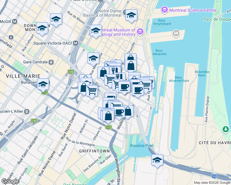 map of restaurants, bars, coffee shops, grocery stores, and more near 277 Boulevard Robert-Bourassa in Montréal