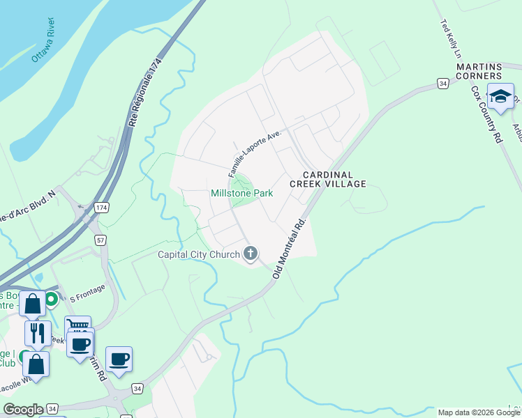 map of restaurants, bars, coffee shops, grocery stores, and more near 707 Cartographe Street in Ottawa