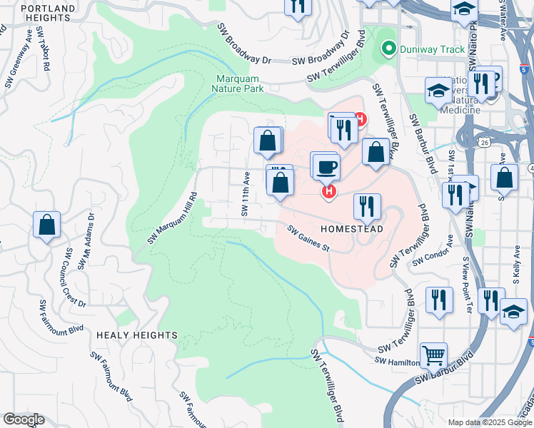 map of restaurants, bars, coffee shops, grocery stores, and more near 25 Southwest 9th Avenue in Portland