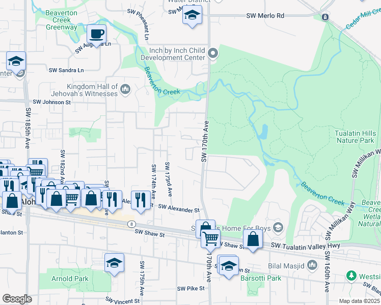 map of restaurants, bars, coffee shops, grocery stores, and more near 3215 Southwest 170th Avenue in Beaverton