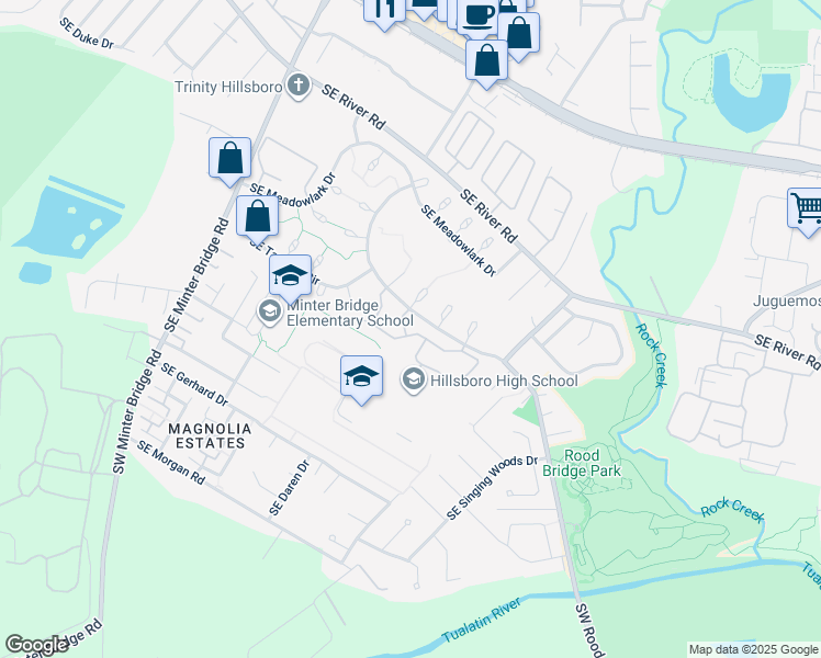 map of restaurants, bars, coffee shops, grocery stores, and more near 2378 Southeast Dove Street in Hillsboro