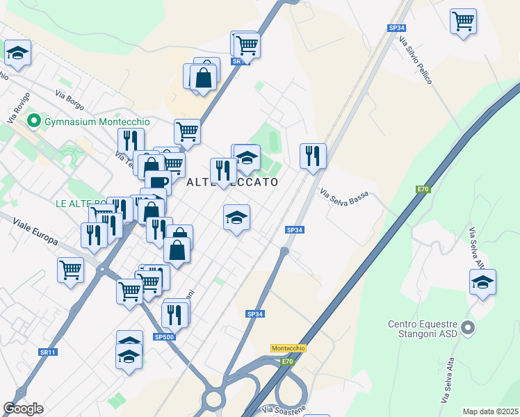 map of restaurants, bars, coffee shops, grocery stores, and more near 17 Via Adige in Montecchio Maggiore
