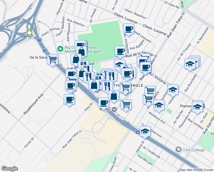 map of restaurants, bars, coffee shops, grocery stores, and more near 5077 Rue Paré in Montréal